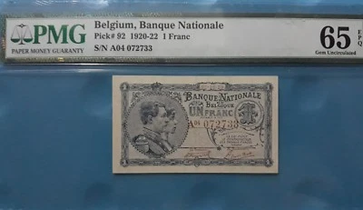 1920 -22 Belgium 1 Franc PMG65 EPQ GEM UNC <P-92> - Image 1 of 2