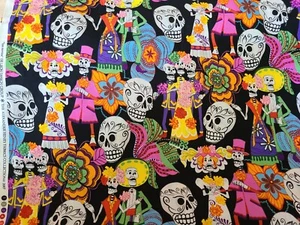 NOS Alexander Henry Los Novios Day of the Dead Skulls Fabric BTHY - Picture 1 of 3