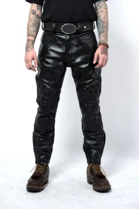 Men's Real Leather Bikers Pants With Quilted Panels Bikers Leather BLUF Pants - Picture 1 of 4