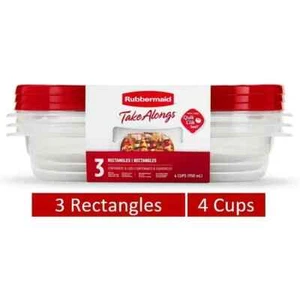 Rubbermaid TakeAlongs 4 Cup Rectangle Food Storage Containers Set of 3 FREE SHIP - Picture 1 of 4