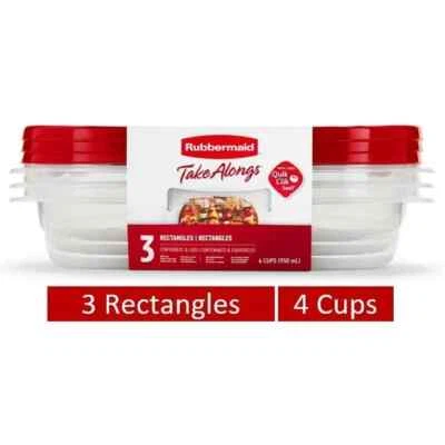 Rubbermaid TakeAlongs 4 Cup Rectangle Food Storage Containers Set of 3 FREE SHIP - Image 1 of 4