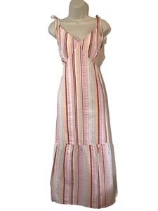 New Lipsy Size 14 White Multi Triangle Plunging Cami Bow Strap Tiered Maxi Dress - Bild 1 von 23