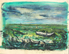 Abandoned Boat in Marsh 9  x 11 1/4" Oil Painting on Paper-1960s-Joseph Van Ramp