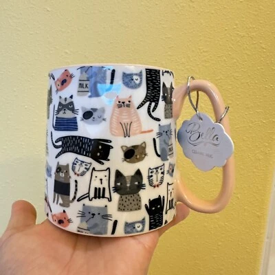 10 canecas de café de cerâmica floral Strawberry Street Bella tema gato pêssego 14 oz nova com etiquetas - Imagem 1 de 4