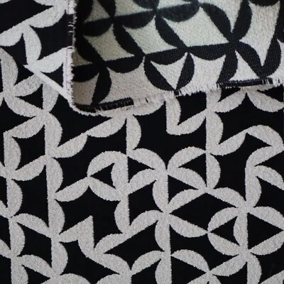 Vintage Upholstery Fabric Black, White Pinwheel w Lovely Nubby Texture 2 yds - Image 1 of 4