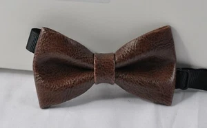 Dark Brown Coffee PVC Faux Leather Craft Bow tie Bowtie for Men Youth Boy Baby - Picture 1 of 4