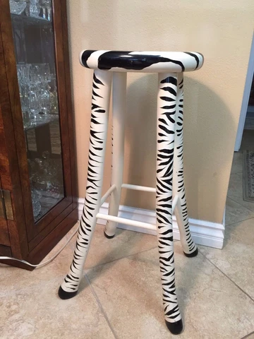 Rare Vintage Vermont Sled Co. Handmade & painted Zebra Wooden High Stool Chair Cover