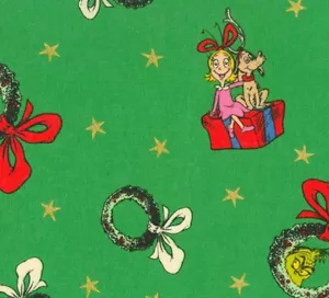 GRINCH WEIHNACHTEN METALLIC BAUMWOLLSTOFF FETT QTR HALB & YD KOSTENLOSER VERSAND - Bild 1 von 9