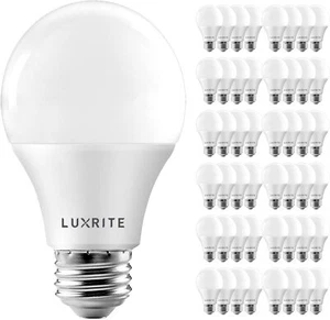 Luxrite A19 LED Bulbs 60W Equivalent Enclosed Fixture Rated 3500K E26 48-Pack - Picture 1 of 8