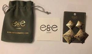 Stunning e&e London Diamond Shaped Gold Coloured Earrings  - Brand New  - Picture 1 of 3