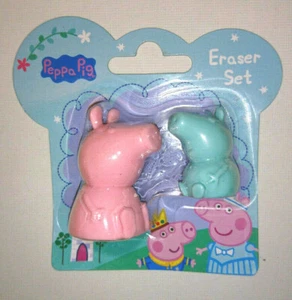 PEPPA PIG & GEORGE 2 PENCIL ERASERS Pink Blue 3D Seated RUBBER FIGURINES School - Picture 1 of 6