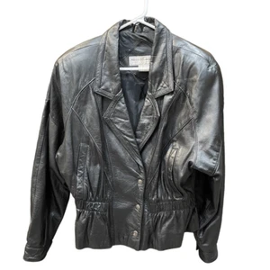 Vtg Maggie Lawrence Womens Leather Motorcycle Jacket M Punk 80s Cinched Waist - Picture 1 of 6