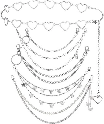 6 PIEZAS Pantalones de mezclilla punk Cadena de cintura Multicapa Hip Hop Rock Cadena Mariposa Punk Foto 1 de 4