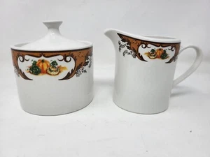 American Atelier Pumpkin Harvest Sugar & Creamer #5773 Thanksgiving - Picture 1 of 8