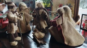 Krippenfiguren Jute/Flachs; Handarbeit; 5tlg: Jesus, Maria, Joseph, Hirte, Engel - Bild 1 von 13