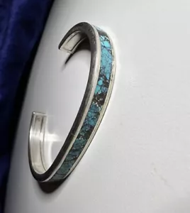 ROBIN BANTEAH VINTAGE ZUNI SPIDERWEB TURQUOISE STERLING SILVER BRACELET 4131 B - Picture 1 of 14