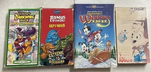 RARE Lot of 4 Kids Cartoon VHS DARKWING DUCK RAPTOROID WAKKO'S WISH ALVIN & CHIP - Picture 1 of 7