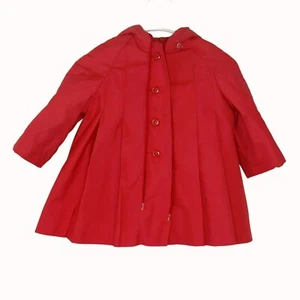 Vintage London Fog Girls 24m Hooded Red Pleated Fleece Sherpa Lined Coat Jacket - Picture 1 of 6