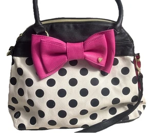 Betsey Johnson schwarz & weiß gepunktet rosa Schleife Medium Handtasche & Kosmetiktasche - Bild 1 von 10