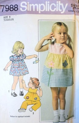 Vtg 1970s Simplicity 7988 Tiered Dress Top Pants SEWING PATTERN Toddler 2 UnCut - Image 1 of 4