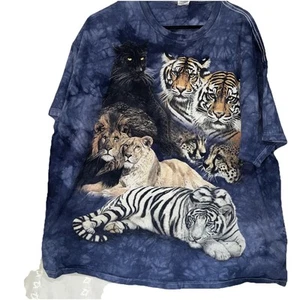 Vintage Tigers Lions Leopards All Over Print T-shirt Jan Henderson Size 2XL - Picture 1 of 9