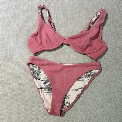 Conjunto de bikini Billabong rosa reversible brillante talla pequeña Foto 1 de 4
