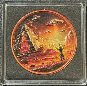 2024 1 Oz .999 Silber Aztec Alien "Arrival" Intaglio Mint colorierte Medaille mit Echtheitszertifikat! - Bild 1 von 4