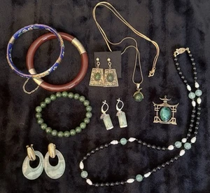 Vintage asiatisches Schmuck Konvolut meist Jade 9 Teile - Bild 1 von 7