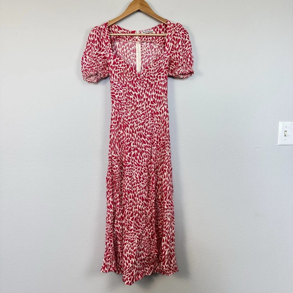 Vestido Midi Reformation Feminino Lacey Estampa de Coração Amore Rosa Branco Tamanho 4 - Imagem 1 de 4
