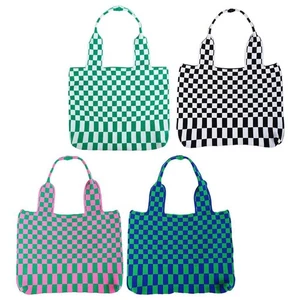 Chic Checkerboard Frauen Mädchen Gestrickte Umhängetasche Casual Tote - Picture 1 of 29