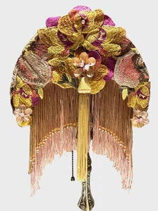 Downton Abbey Traditional  Victorian Crescent Bead Fringe Tassel Lampshade+ Lamp - Picture 1 of 15