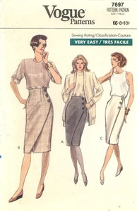 Vogue 7697 Fitted Straight Skirt w Raised Waist, Front Overlay & Buttons Sz 6-10 - Picture 1 of 6