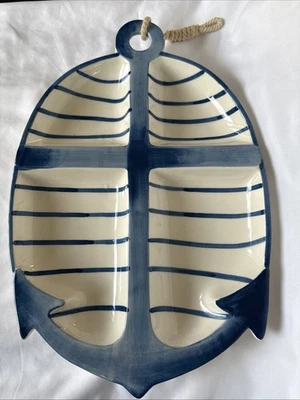 Mudpie Anchor 4 Section Serving Tray Platter Blue & White Coastal Ocean - Image 1 of 4