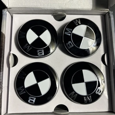 Spinning Floating BMW 68mm Black/white  Wheel Center Hub Caps SET Of 4 5x120 - Image 1 of 3