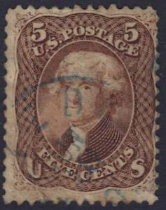 US 1861 5¢ Sc 76 LIGHT BLUE CANCEL IRONED OUT CORNER BEND SEE SCANS
