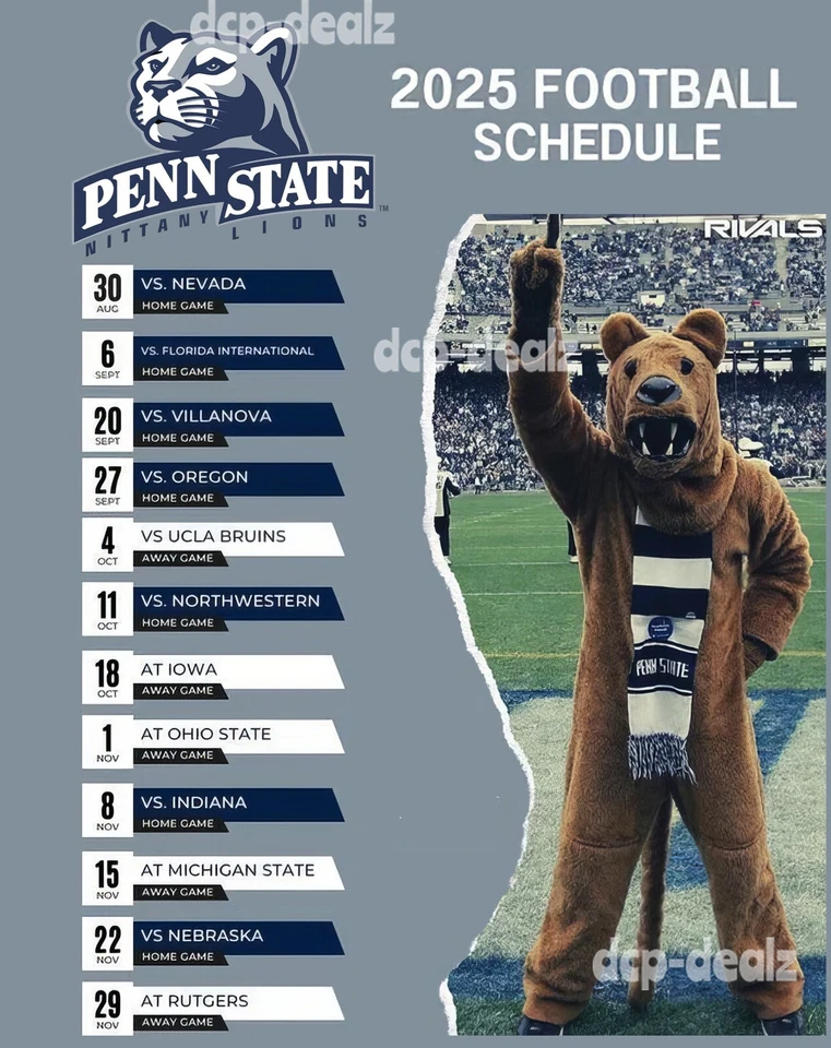 Penn State Nittany Lions Fútbol 2025 Calendario IMÁN NEVERA 8" X 10" Foto 1 de 1