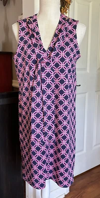 Платье Julie Brown NYC большое сине-розовое с геометрическим узором джерси стрейч втулка галстук - Изображение 1 из 4