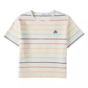 ALDI GEAR White Striped Scoop Neck Relaxed Boxy Fit Logo T-SHIRT LADIES WOMEN M - Picture 1 of 5