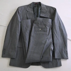 Vtg Hart Schaffner Marx USA Made 40R 30x29 Gray Striped Wool Mens Suit - Picture 1 of 12
