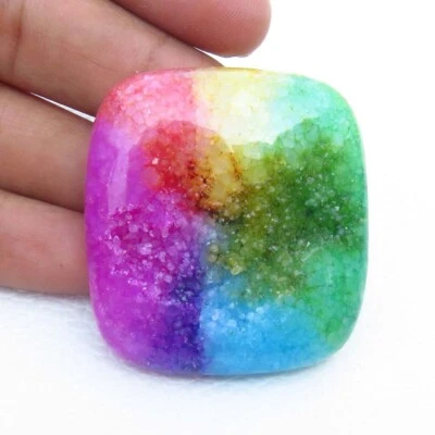 Multi Solar Gems 42x39 mm Natural Quartz Solar Cabochon Baguette Druzy SR-328 - Image 1 of 4