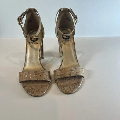 Guess Shantel3 Ankle Strap Block Heel Sandals, Light Cork w/Gold US 7.5 - Image 1 of 4