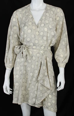 EMANUEL UNGARO Vintage Gray & Ivory Polka Dot Print Crepe Belted Wrap Dress 6 - Image 1 of 4