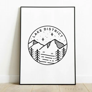 Lake District Art Print, Cumbria England Travel Poster, Original Illustration - Picture 1 of 6