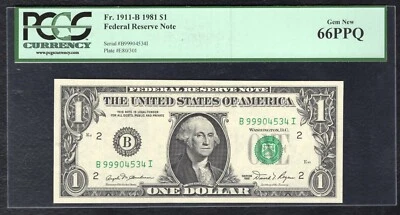 FR. 1911-B 1981 $1 FRN FEDERAL RESERVE NOTE NEW YORK, NY PCGS GEM UNC-66PPQ - Image 1 of 2