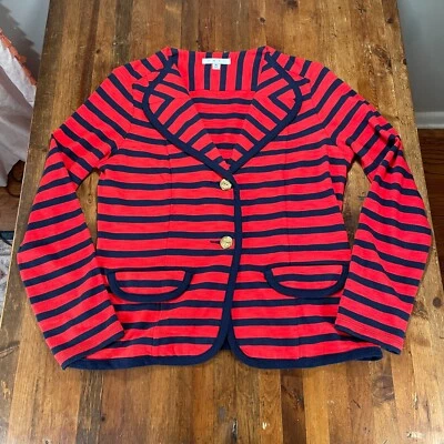 Blazer CABI Mujer Mediano Rojo Azul Rayas Náutico Club Náutico Algodón Preppy Foto 1 de 4