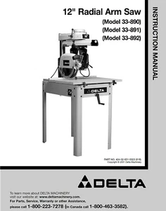 Delta 33-891 12" Radial Arm Saw Instructions Manual - Picture 1 of 1