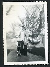 Man Hunter Rifle in Case Cute Dog Standing on Hind Legs Photo 1950s Pets Hunting