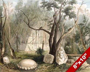 MAYAN CITY COPAN TEMPLE & RUINS MEXICO CATHERWOOD PAINTING ART REAL CANVAS PRINT - Picture 1 of 5