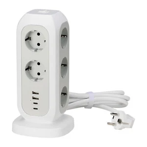 Ciabatta a Torre Multipresa USB A e C - Presa Multipla Verticale 15 Prese - Photo 1/7