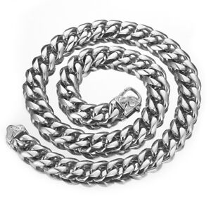 Fashion 12/15mm Cut Curb Cuban Link Chain Stainless Steel Mens Necklace Bracelet